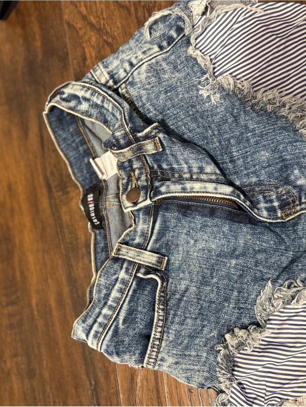 Fashion Nova Blue Distressed High-Rise Jean Shorts